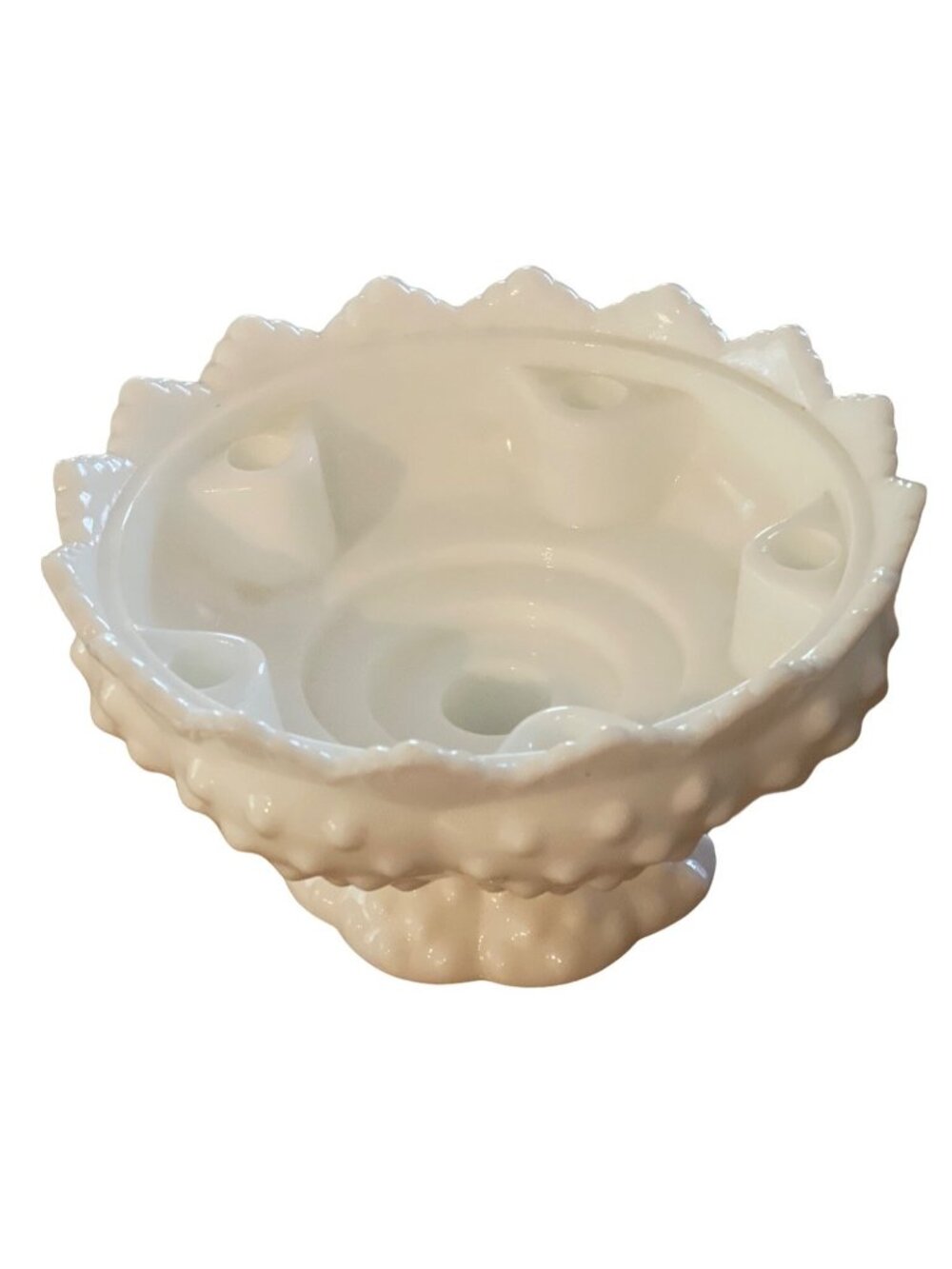 Fenton Hobnail White Milk Glass Candle Stick Centerpiece Pedestal Bowl 6.5"